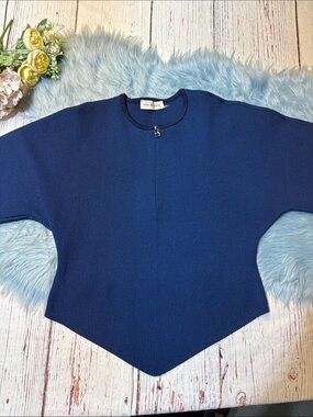 Tory Burch Plaited-Rib Quarter Zip in Tory Navy/Bright Sea sz XL